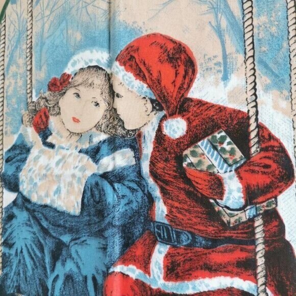 Vintage Christmas Scene Tea Towel, Victorian Children Santa Costume Winter Scene - Picture 3 of 8